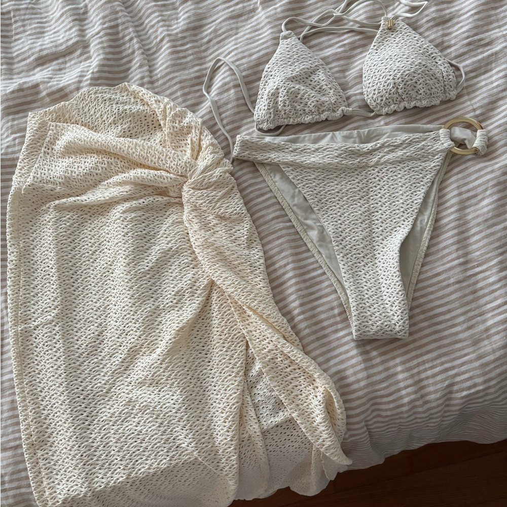 Monday swimwear crochet white bikini set and andros sarong